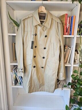 NWT Tasso Elba Men's Double-Breasted Trench Coat Beige Large Preppy Minimalist